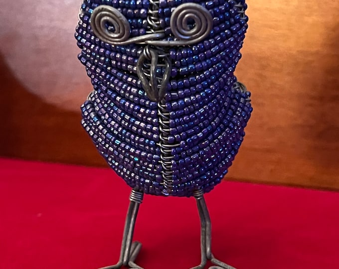 Vintage Beaded Paper Clip Art Owl Figurine, Owl Statue Made of Paper Clips, Owl Art, Lover Antiques and Vintage