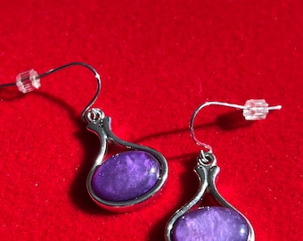 Vintage Purple Teardrop Earrings: Silver Tone Jewelry