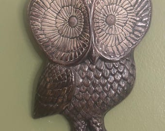 Owl Wall Plaque Plaster or Chalk Ware, Signed
