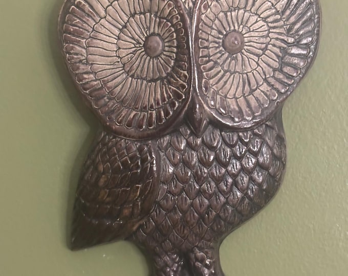 Owl Wall Plaque Plaster or Chalk Ware, Signed