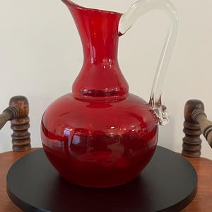 Vintage Ruby Red Serving Pitcher with Handle and Artsy Pour Spout Lover Antiques and Vintage