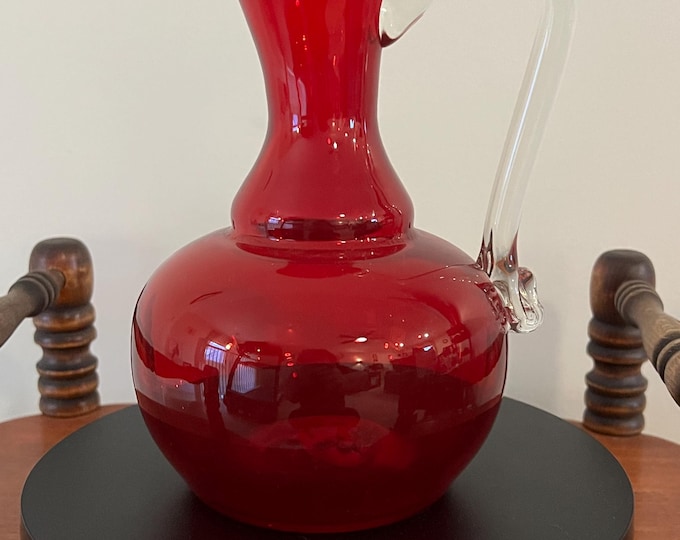 Vintage Ruby Red Serving Pitcher with Handle and Artsy Pour Spout Lover Antiques and Vintage
