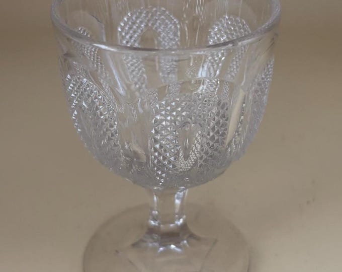 Antique Hobbs Brockunier Glass Goblet, Buckle Design Glass Goblets, Lover Antiques and Vintage