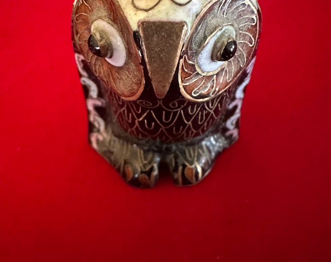 Vintage Cloisonné Enamel Owl Statue, Brass Enameled Owl Figurine, Owl Figurine, Lover Antiques and Vintage