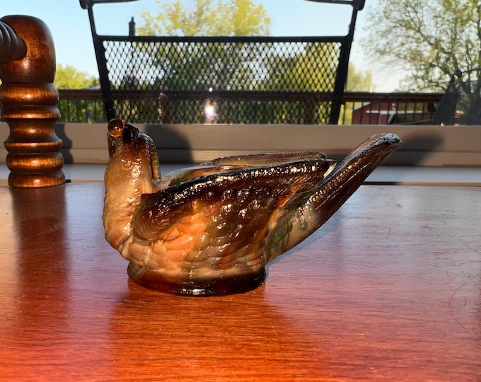 Vintage Boyd Glass Rooster Salt Cellar, Brown Slag, Art Glass Rooster Dish Holder Art Glass Home Decor Lover Antiques and Vintage