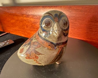 Vintage Tonala Mexican Pottery Owl, Signed SOLIS Folk Art Decor, Lover Antiques and Vintage