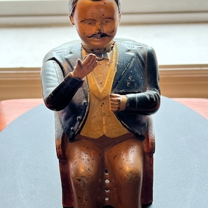 Antique Mechanical Tammany Bank: Little Fat Man Cast Iron Banker, 1873