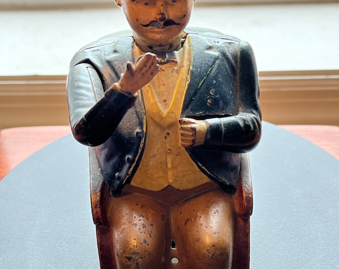 Antique Mechanical Tammany Bank Little Fat Man Banker Cast Iron Bank 1873 John Hall Novelty Banks Lover Antiques and Vintage