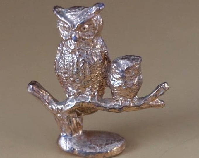 Gold Plated Cast Metal Two Owls on a Branch