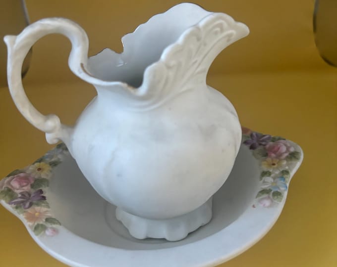 Vintage Lefton Pitcher and Plate Hand Painted Porcelain Figurines Japanese Lover Antiques and Vintage