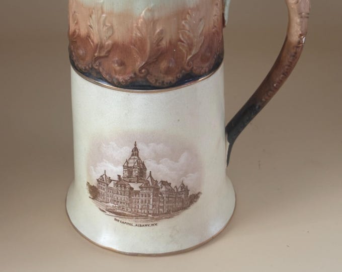 Antique Hampshire Pottery Mug Stein Featuring The Capitol, Albany NY, Old Brown Pottery Mug from Old Stone House Lover Antiques and Vintage