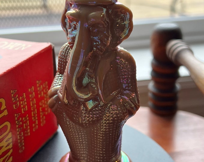 Vintage Brown Elephant Clown Billy Summit Art Trunk Up Russ Vogelsong Sculpture Art Glass Figurine elephants art Lover Antiques and Vintage