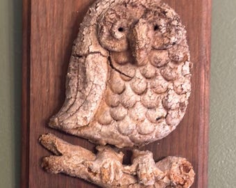 Vintage Folk Art Owl Driftwood 3D Wall Art Hanging Lover Antiques and Vintage