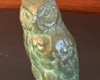 Antique Bronze Mini Owl Figurine, with Original Patina, Old Owl Figure, Lover Antiques and Vintage