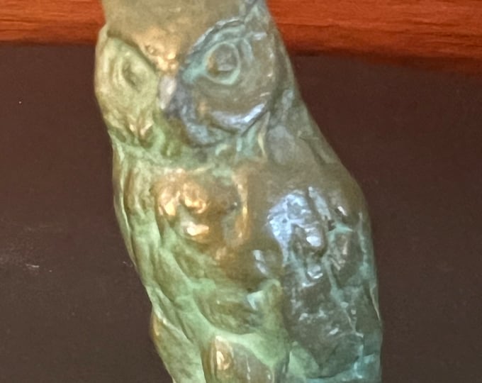 Antique Bronze Mini Owl Figurine, with Original Patina, Old Owl Figure, Lover Antiques and Vintage