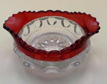 Antique Kings Crown Glass Bohemian Cranberry Cut Ruby Bowl or Spooner Lover Antiques and Vintage