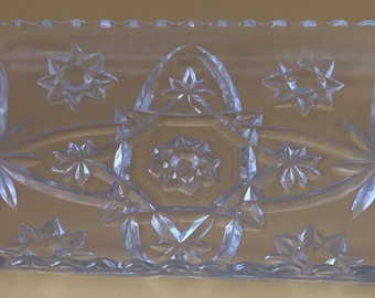 Vintage Crystal Cut Glass Dish or Serving Dish Glass Dish Anchor Hocking Flower Design Lover Antiques and Vintage