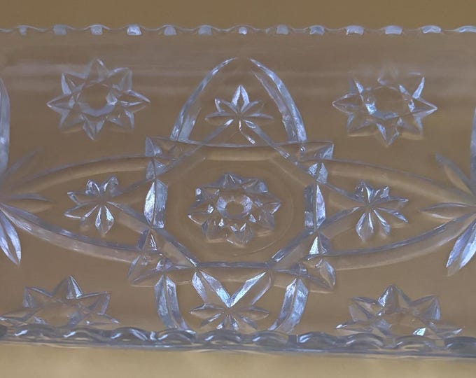 Vintage Crystal Cut Glass Dish or Serving Dish Glass Dish Anchor Hocking Flower Design Lover Antiques and Vintage