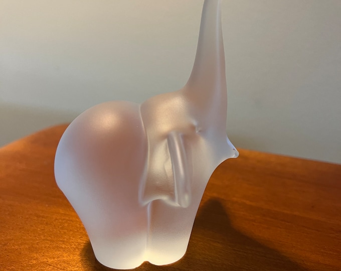 Vintage frosted glass art elephant with trunk up lucky elephants collectibles great gift