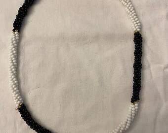 Vintage Black & White Micro Bead Twisted Strand Necklace with Gold Accents Unique Gifts Galore at Lover Antiques and Vintage