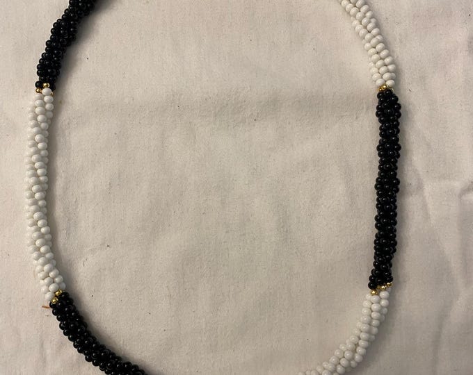 Vintage Black & White Micro Bead Twisted Strand Necklace with Gold Accents Unique Gifts Galore at Lover Antiques and Vintage
