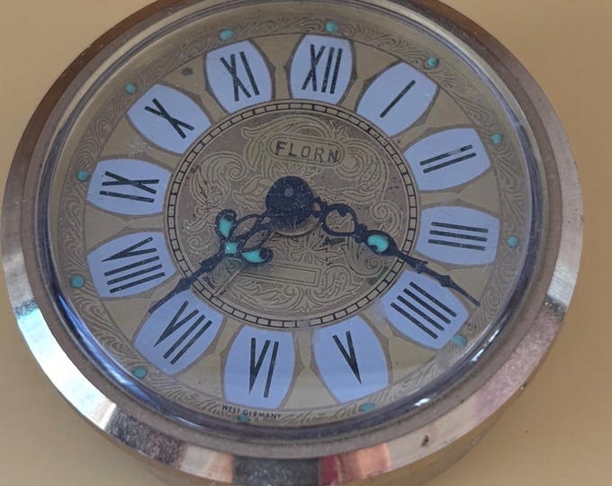 Florn Travel Alarm Clock, Made in West Germany, Ornate Jade Green Accents, Lover Antiques and Vintage