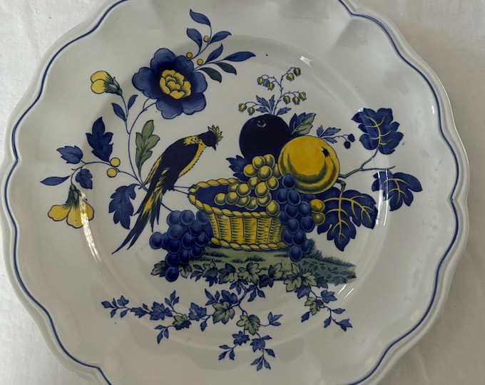 Antique Spode Copeland Blue Bird with Flowers Dinner Plate with Marlborough Shape England S3274 Lover Antiques and Vintage