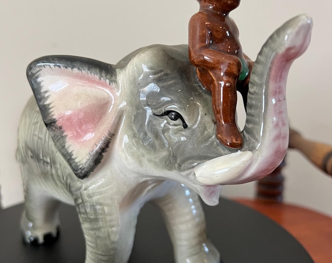 Vintage Porcelain Elephant Sculpture Ceramic Trunk Up Figurine Home Decor Elephants Lover Antiques and Vintage