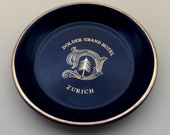 Vintage Cobalt Blue Coasters Dolder Grand Hotel Zurich Set of 4 Gold Gilded Coaster Lover Antiques Vintage