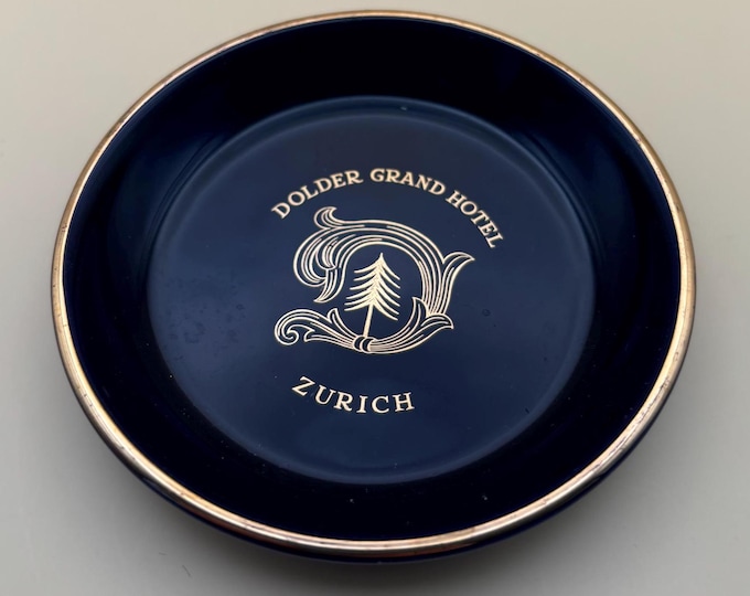 Vintage Cobalt Blue Coasters Dolder Grand Hotel Zurich Set of 4 Gold Gilded Coaster Lover Antiques Vintage