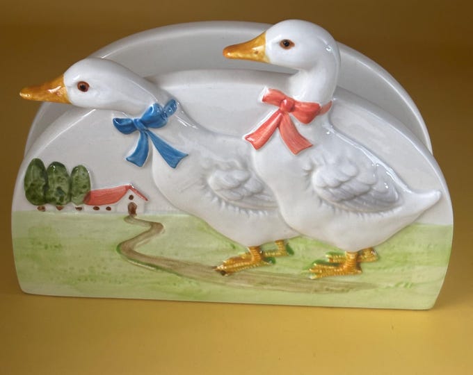 Vintage Otagiri Ceramic Duck Napkin Holder Hand Painted Lover Antiques and Vintage