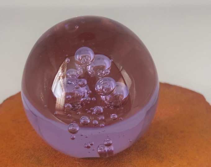 Vintage Purple Amethyst Glass Paperweight with Air Bubbles Konst Urshult Sweden Art Glass
