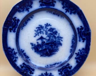 Antique Amoy Davenport Flow Blue Plate, Circa 1850s
