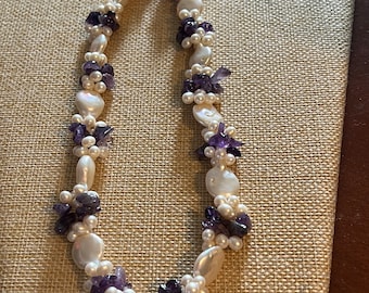 Vintage Pearl and Amethyst Cluster Style Necklace, Purple and White Necklace, Perfect Mother’s Day Gift, Lover Antiques and Vintage