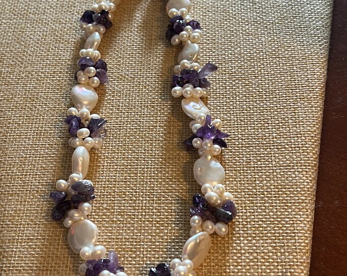 Vintage Pearl and Amethyst Cluster Style Necklace, Purple and White Necklace, Perfect Mother’s Day Gift, Lover Antiques and Vintage