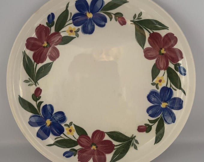 Paden City Pottery Shenandoah Ware Dinner Plate, Cosmos Pattern Hand Painted Rose & Red Flowers Yellow Accents, Lover Antiques and Vintage
