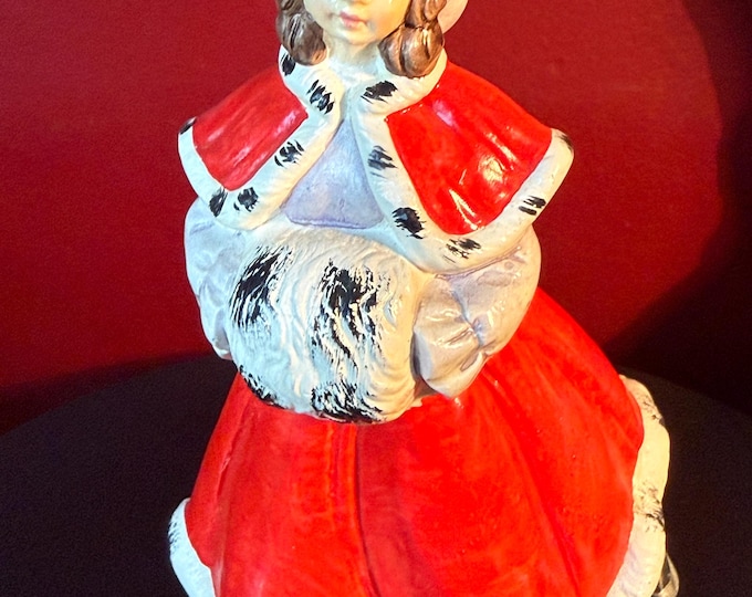 Vintage Ceramic Christmas Caroler Woman Figurine Red Cloak Made in Japan Holiday Decor