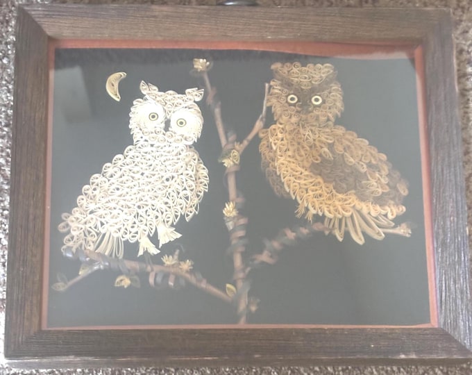 Owls Perched on Branch 3D Wall Hanging, Paper Quilling Owl Wall Art, Lover Antiques and Vintage