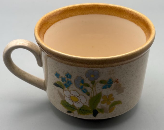 Vintage Mikasa Coffee Cup Stone Manor Stoneware Tan Speckle With Brown Trim Lover Antiques and Vintage