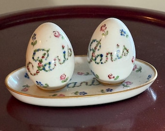 Vintage Limoges of Paris Salt and Pepper Shakers with Gold Gilded Tray, Delvaux of Paris France, Unique Gift for Her
