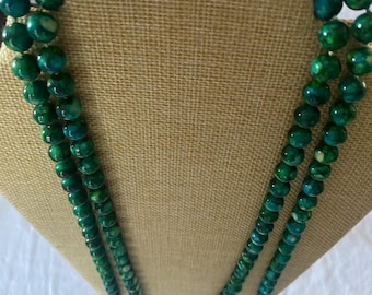 Malachite and Hematite Natural Gemstone Beaded Necklace, Green Earth Stones Jewelry, Vintage Multi-Colored Stone Necklace, Gift for Her