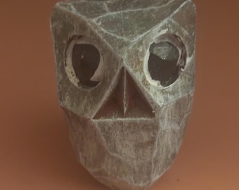 Hand Carved Owl Statue, Marked E 3732, Lover Antiques and Vintage