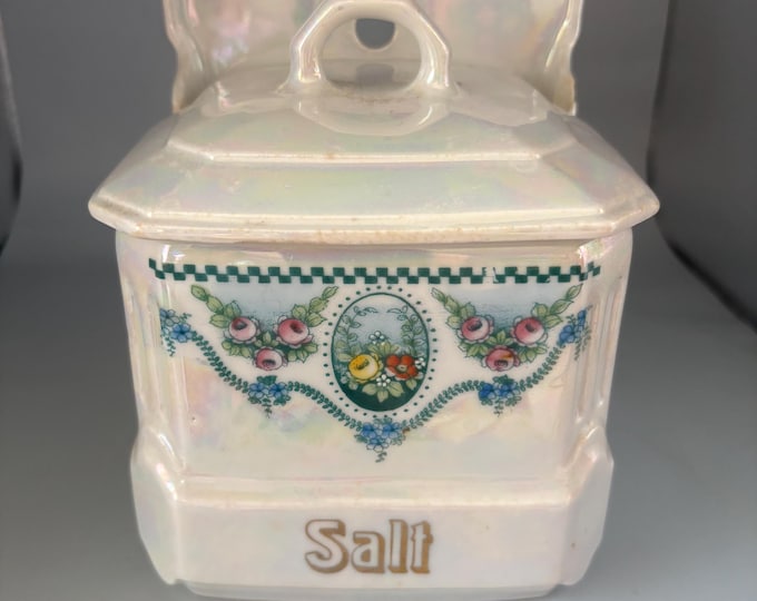 Mepoco Germany Lusterware Salt Box, Lover Antiques and Vintage