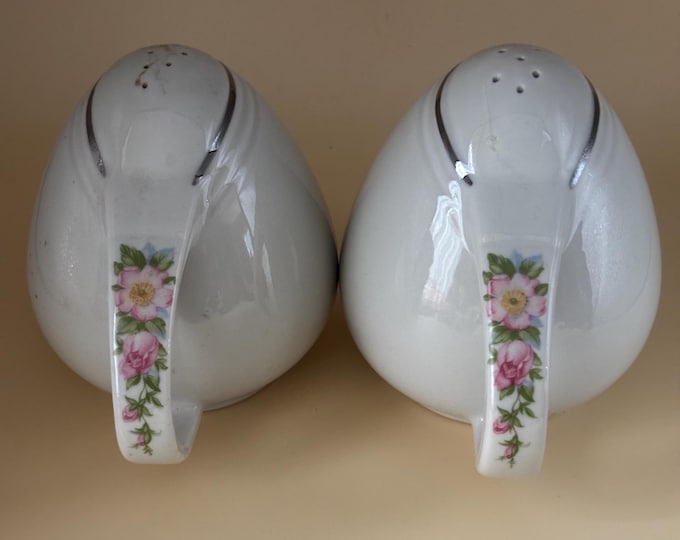 Hall China Salt & Pepper Shakers, Rose White Pattern, Porcelain Gift, Lover Antiques and Vintage