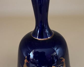 Vintage Cobalt Blue Bell with Peacocks and Gold Gilding Glass Lover Antiques and Vintage