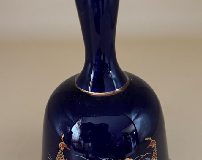 Vintage Cobalt Blue Bell with Peacocks and Gold Gilding Glass Lover Antiques and Vintage