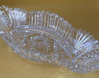 Antique American Brilliant Crystal Cut Sawtooth Glass Serving Dish Nut Tray Lover Antiques and Vintage