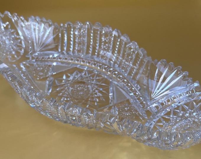 Antique American Brilliant Crystal Cut Serving Dish Nut Tray Lover Antiques and Vintage