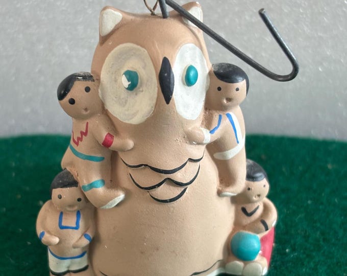 Native American Owl Ornament, Storyteller Clay Owl Figurine by Cleo Teissedre