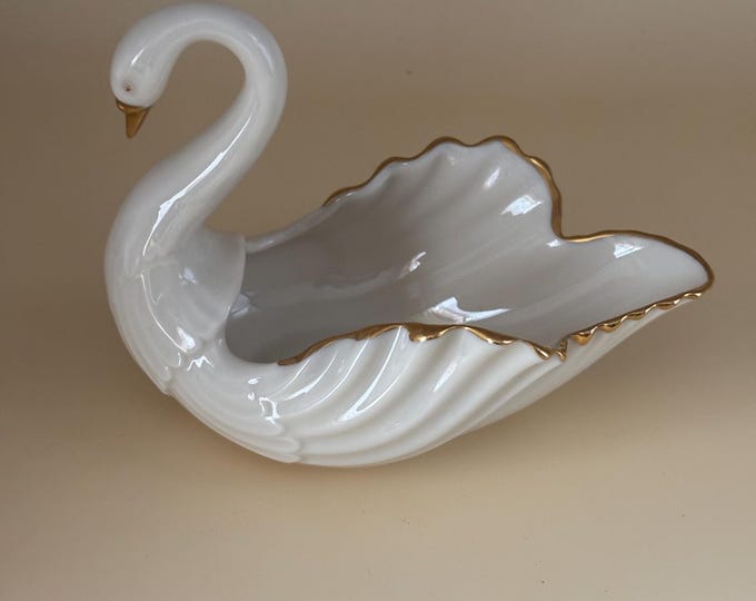 Vintage Lenox Ivory Swan Dish, Swan Ring Dish Cream Bone China, Lover Antiques and Vintage